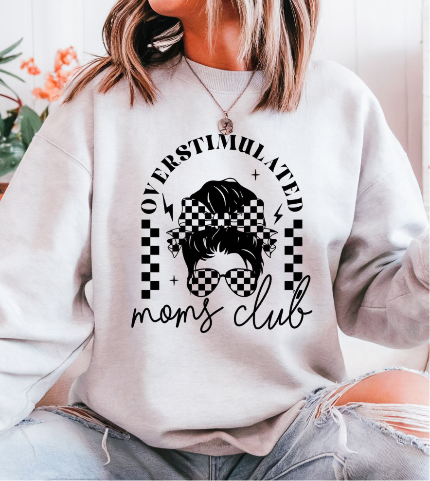 Grey Checkered Overstimulated Moms Club