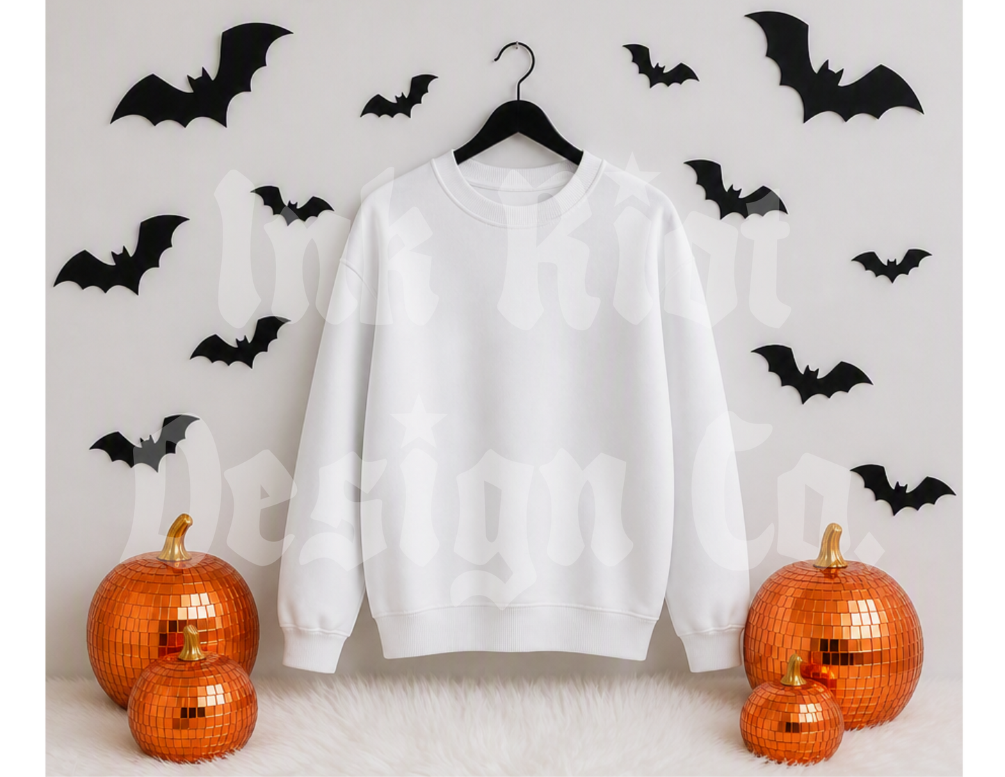 White Bats & Pumpkins Sweatshirt Mock
