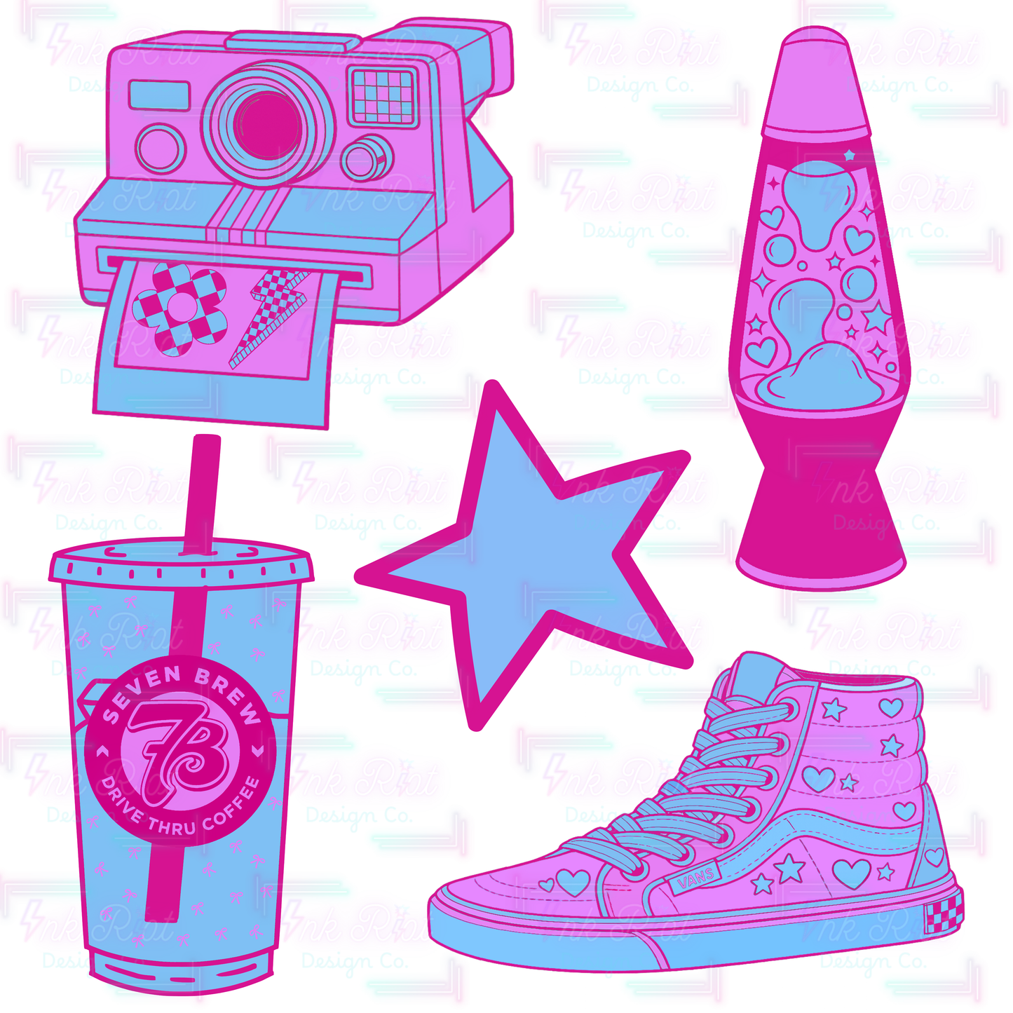 Pink & Blue Brew Clipart Bundle - COMMERCIAL USE ONLY