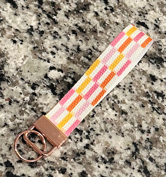 Orange, Yellow & Pink Checkered Wristlet