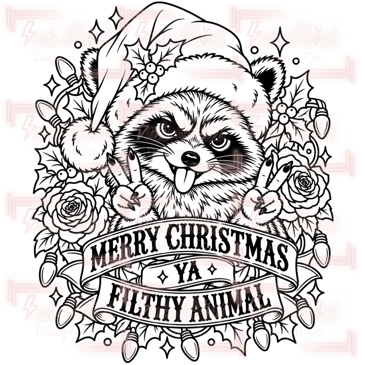 Christmas Racoon Colorable PNG - EXCLUSIVE - NO CODES