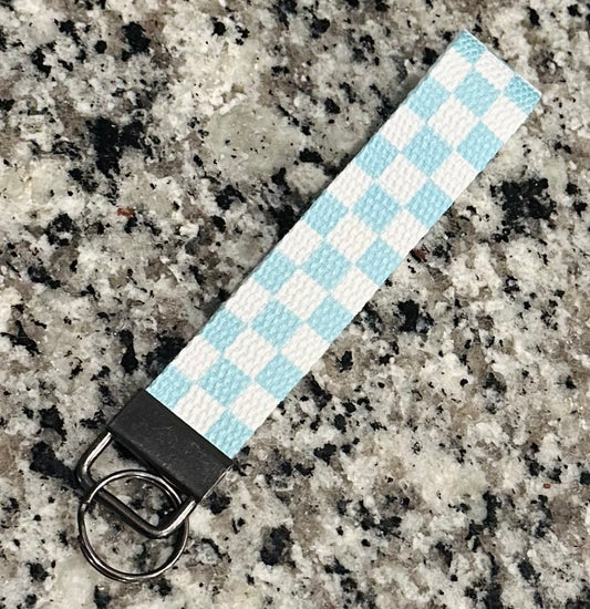Blue Checkered Wristlet