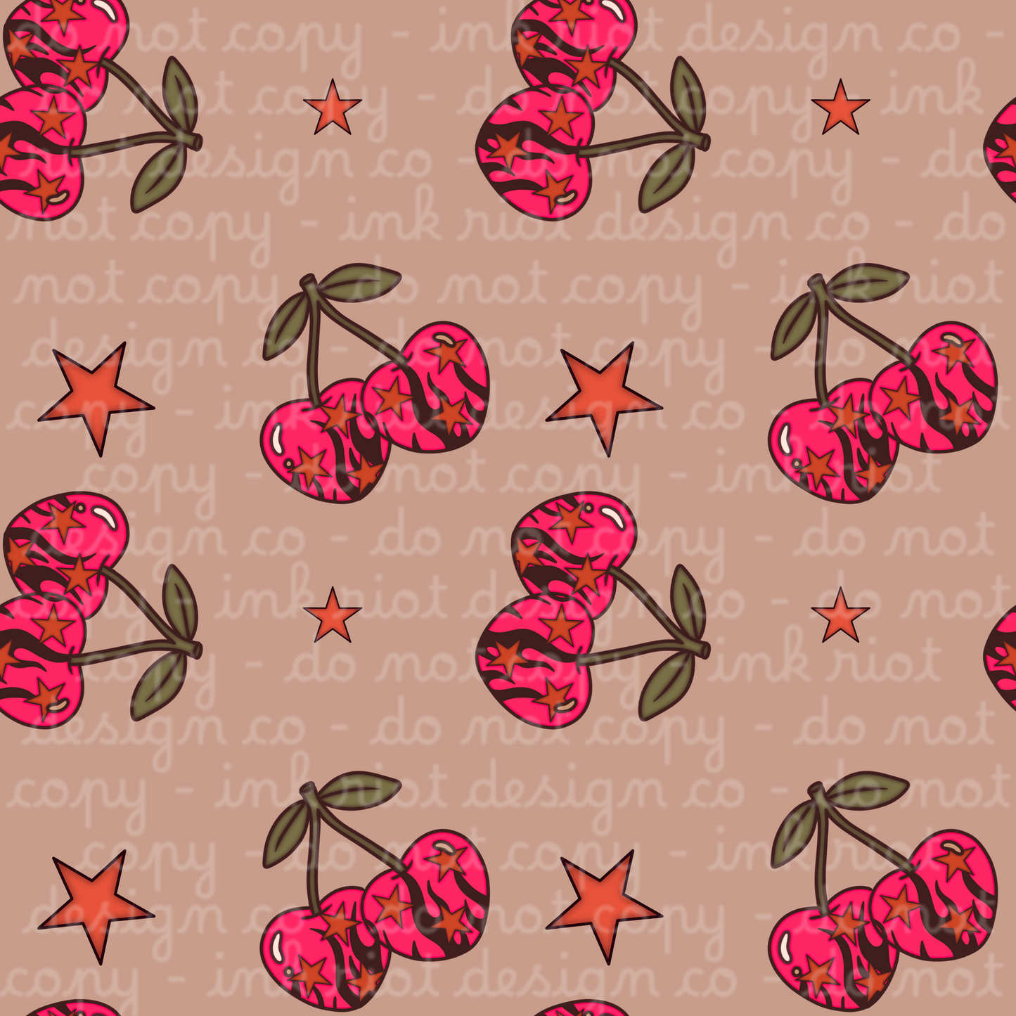 Tan Cherry & Stars Seamless