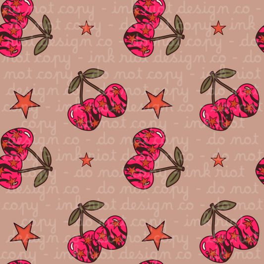 Tan Cherry & Stars Seamless