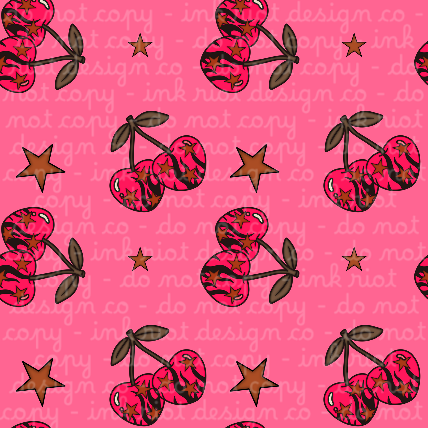 Pink Cherry & Stars Seamless