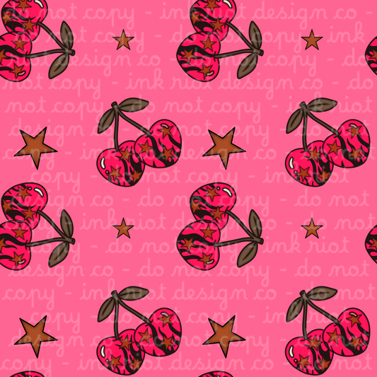 Pink Cherry & Stars Seamless