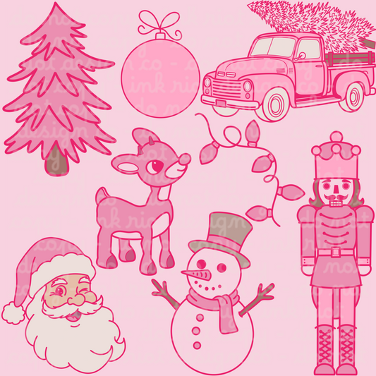 Pink Holly Jolly Clipart Bundle - COMMERCIAL USE ONLY