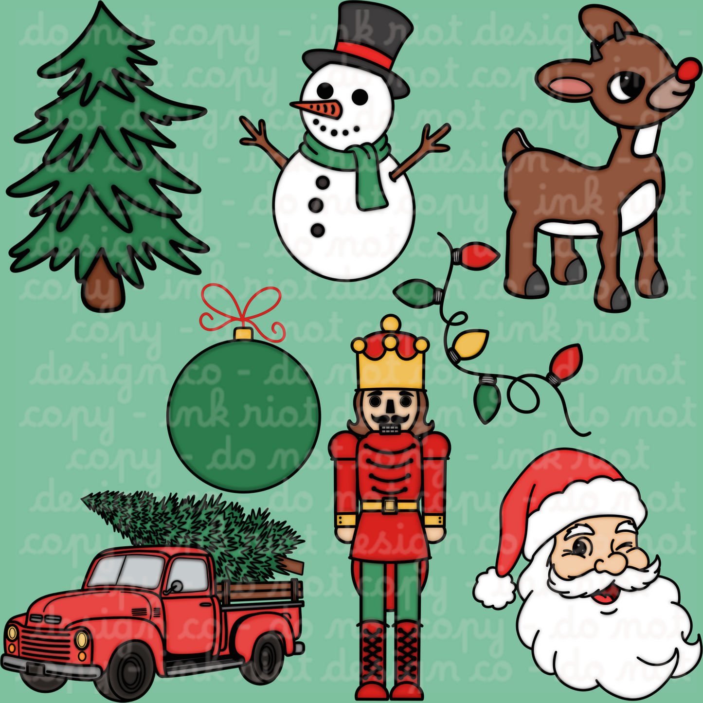 Red & Green Holly Jolly Clipart Bundle - COMMERCIAL USE ONLY