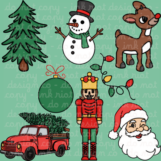 Red & Green Holly Jolly Clipart Bundle - COMMERCIAL USE ONLY