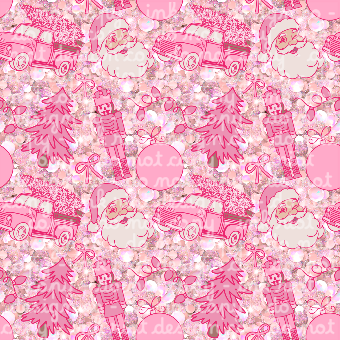 Light Pink Sequin Holly Jolly Seamless