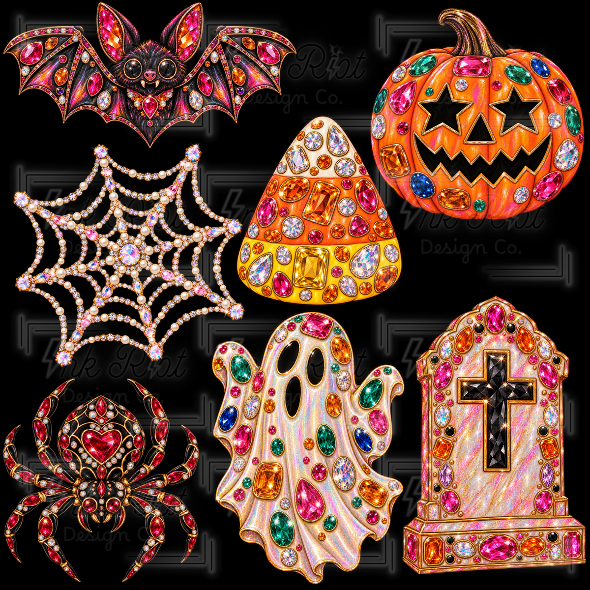 Jeweled Halloween Clipart Bundle - COMMERCIAL USE ONLY