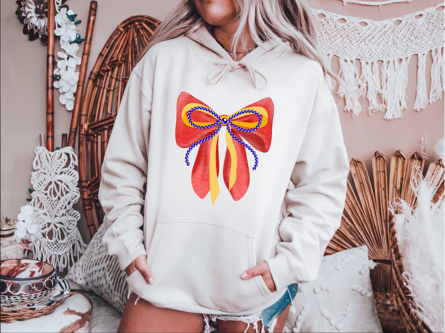 Red & Blue Kansas Bow Hoodie
