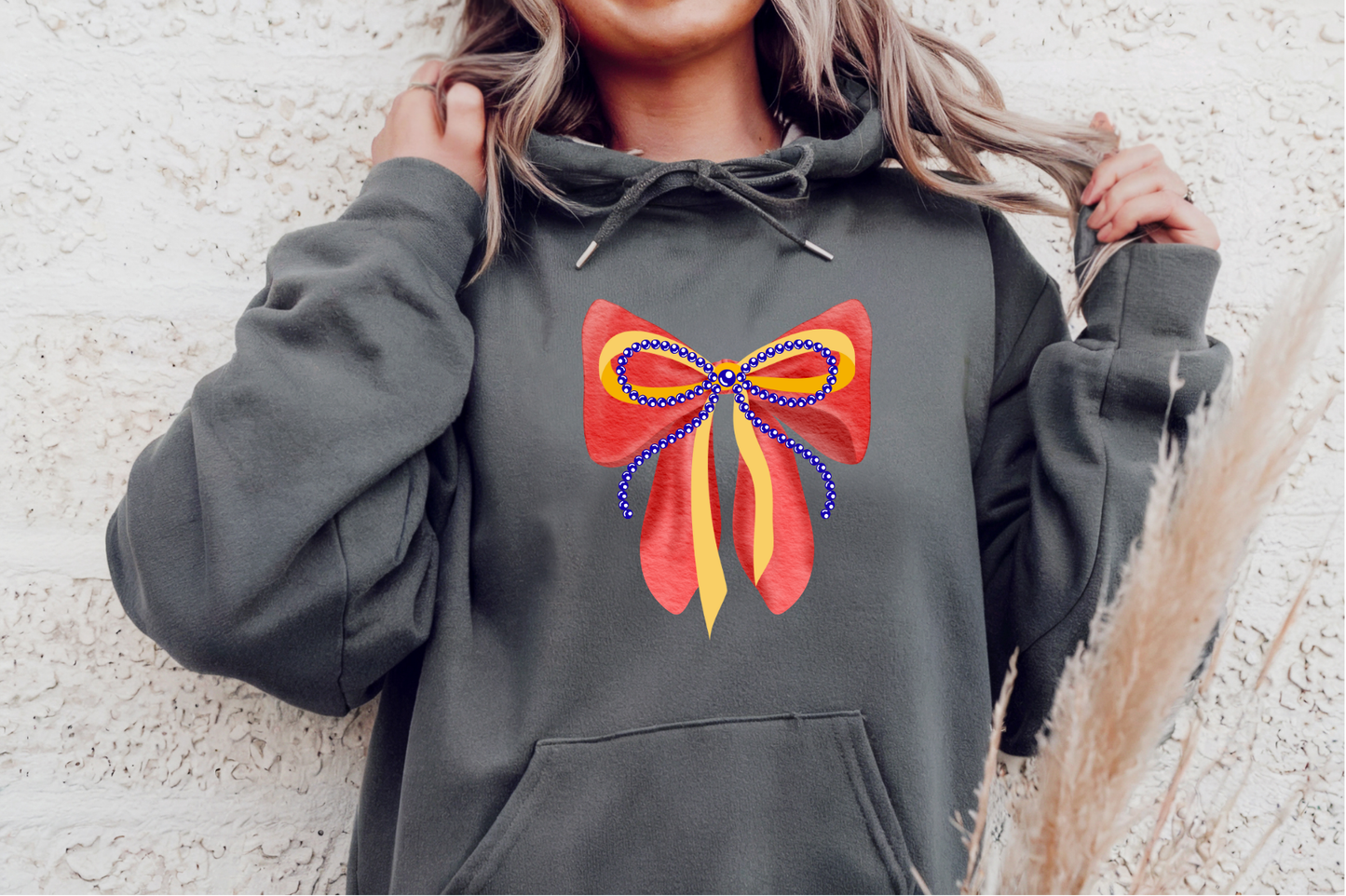 Red & Blue Kansas Bow Hoodie