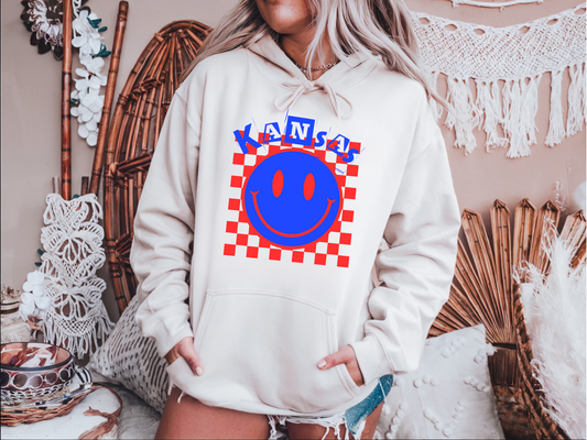 White Kansas Checker Smiley Hoodie