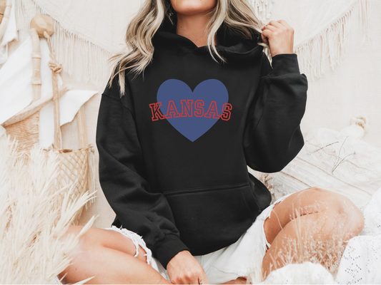 Blue Kansas Heart Hoodie