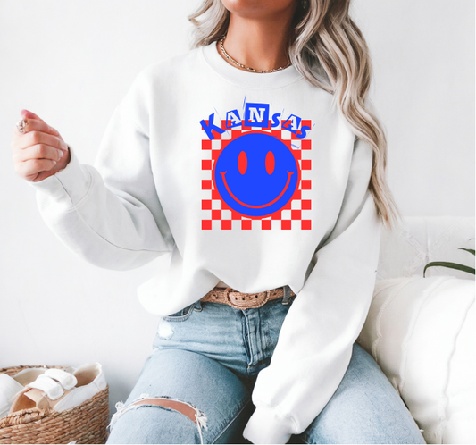 White Kansas Checker Smiley Sweatshirt