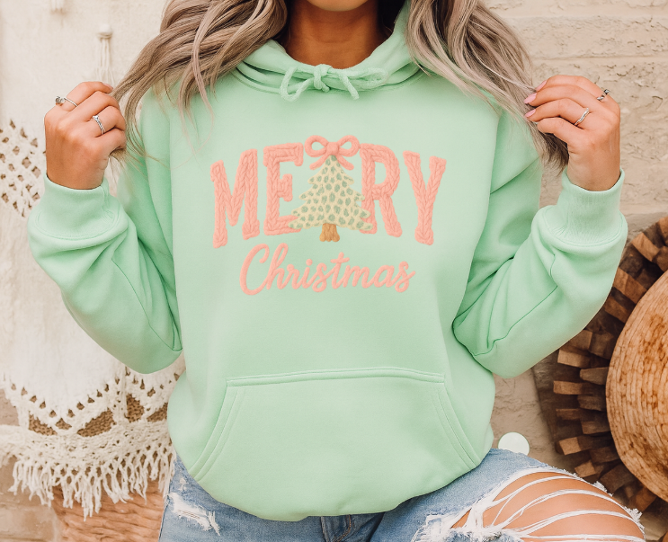 Faux Yarn Merry Christmas Pink & Green