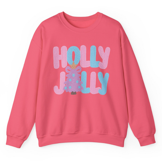 Faux Stitch Pink & Blue Holly Jolly