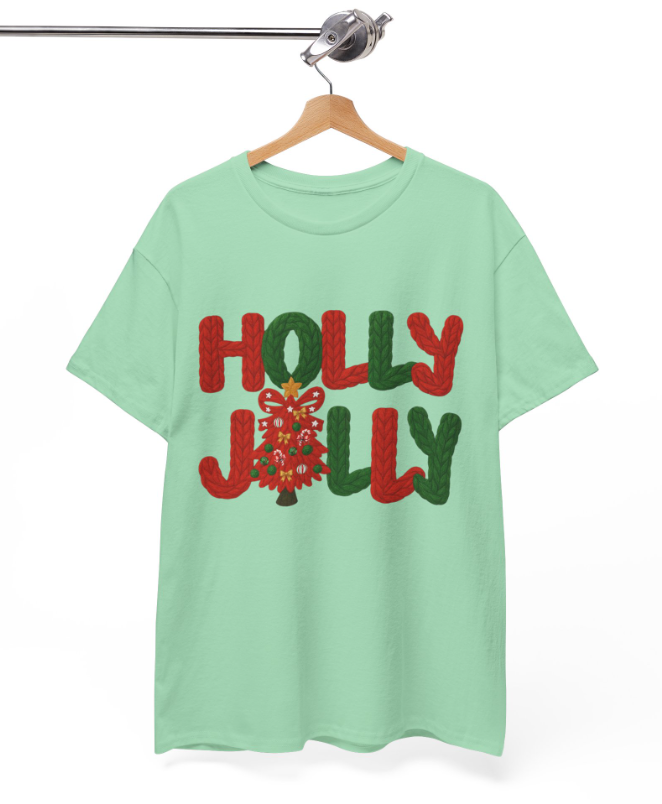 Faux Stitch Red & Green Holly Jolly