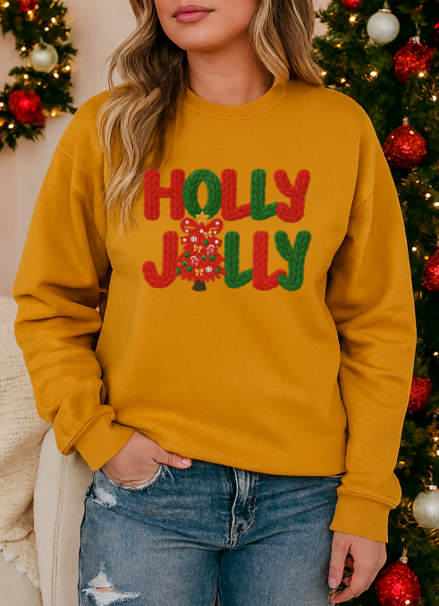 Faux Stitch Red & Green Holly Jolly