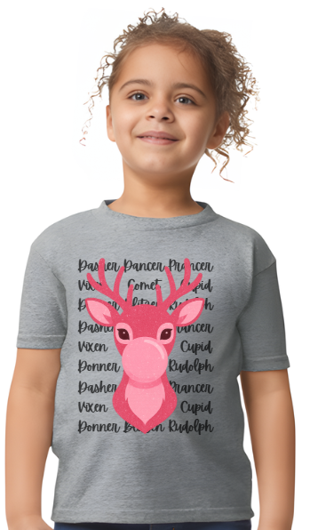 Youth Pink Reindeer Bubblegum T-Shirt