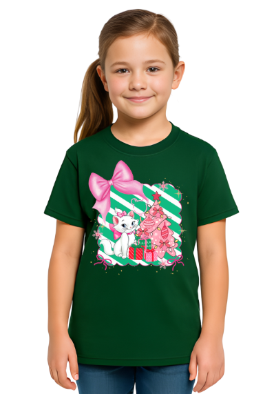 Youth Christmas Cat & Bows T-Shirt