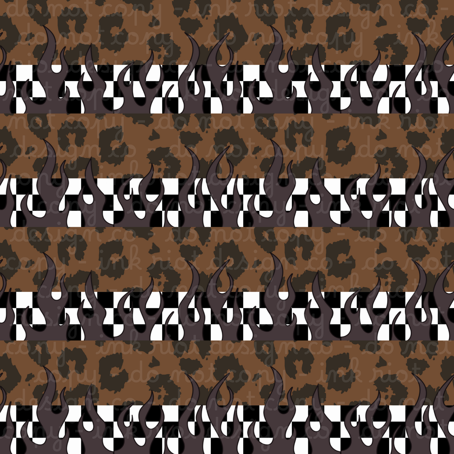 Brown Leopard Checker Flames Seamless