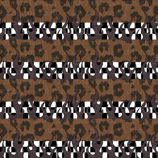 Brown Leopard Checker Flames Seamless