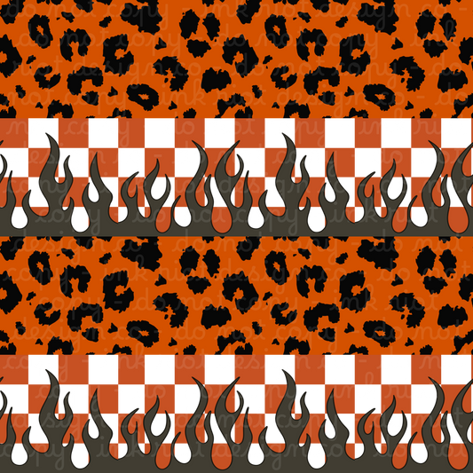 Orange Leopard Checker Flames Seamless