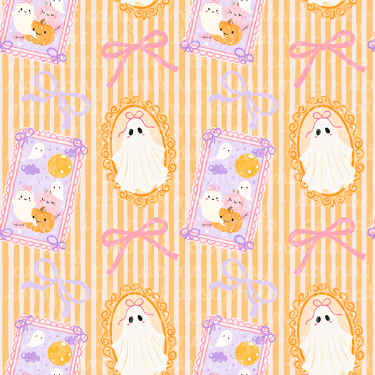Orange Ghosts & Bows Stripes Seamless