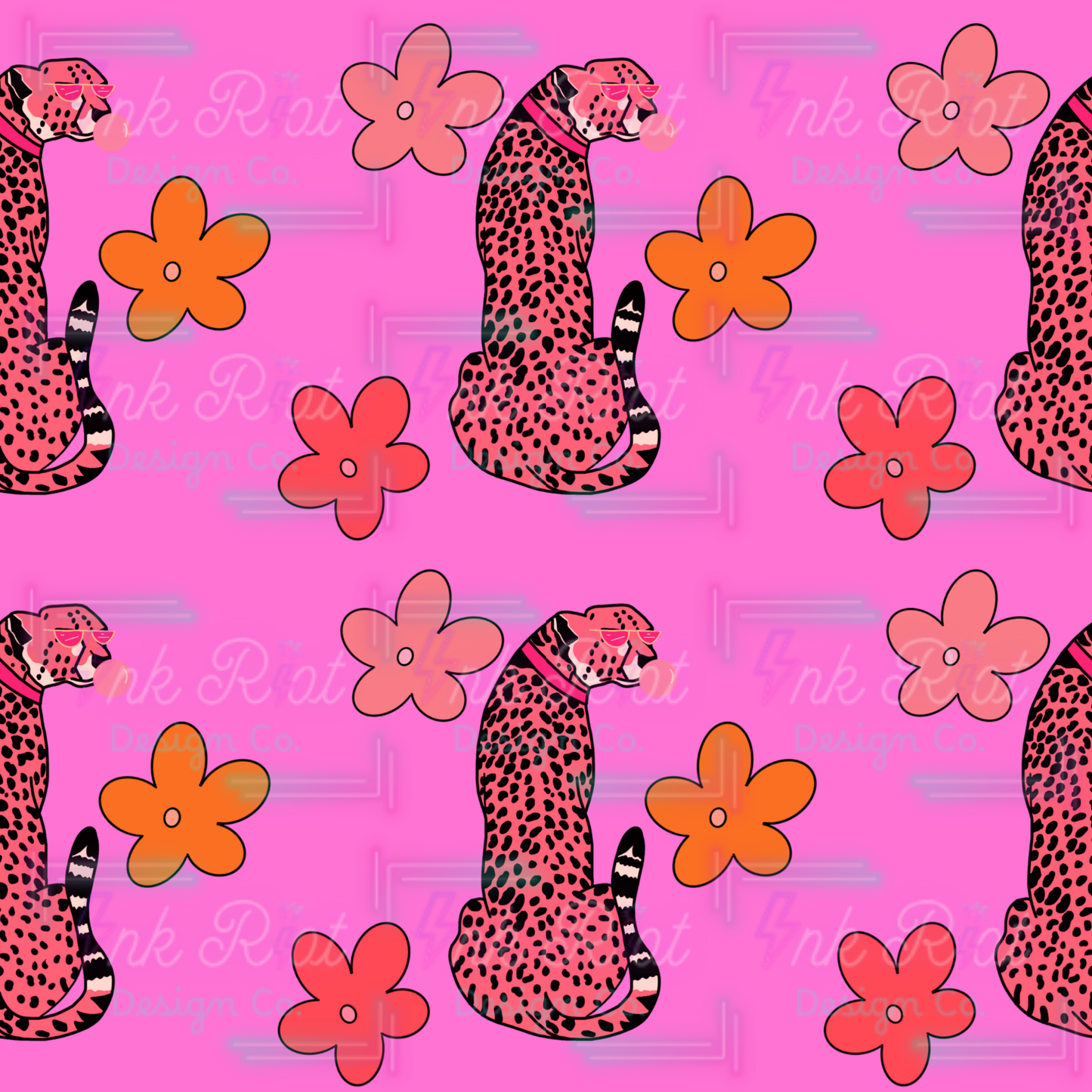 Pink Leopard & Flowers Seamless