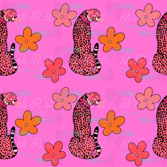 Pink Leopard & Flowers Seamless