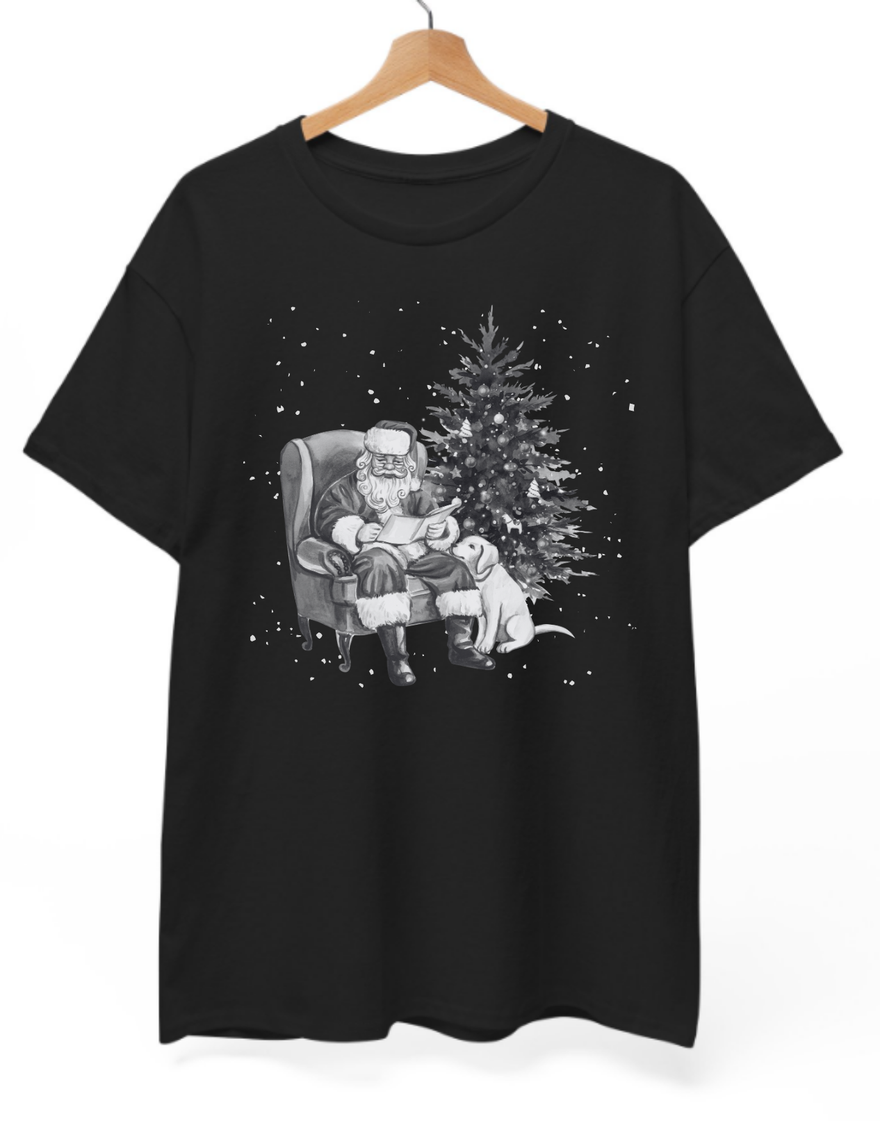 B&W Santa & Christmas Tree T-Shirt