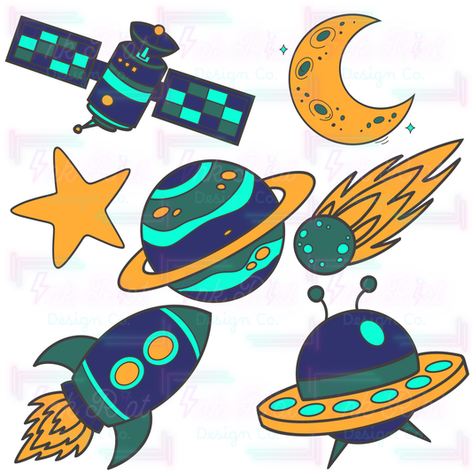 Teal Space Clipart Bundle - COMMERCIAL USE ONLY