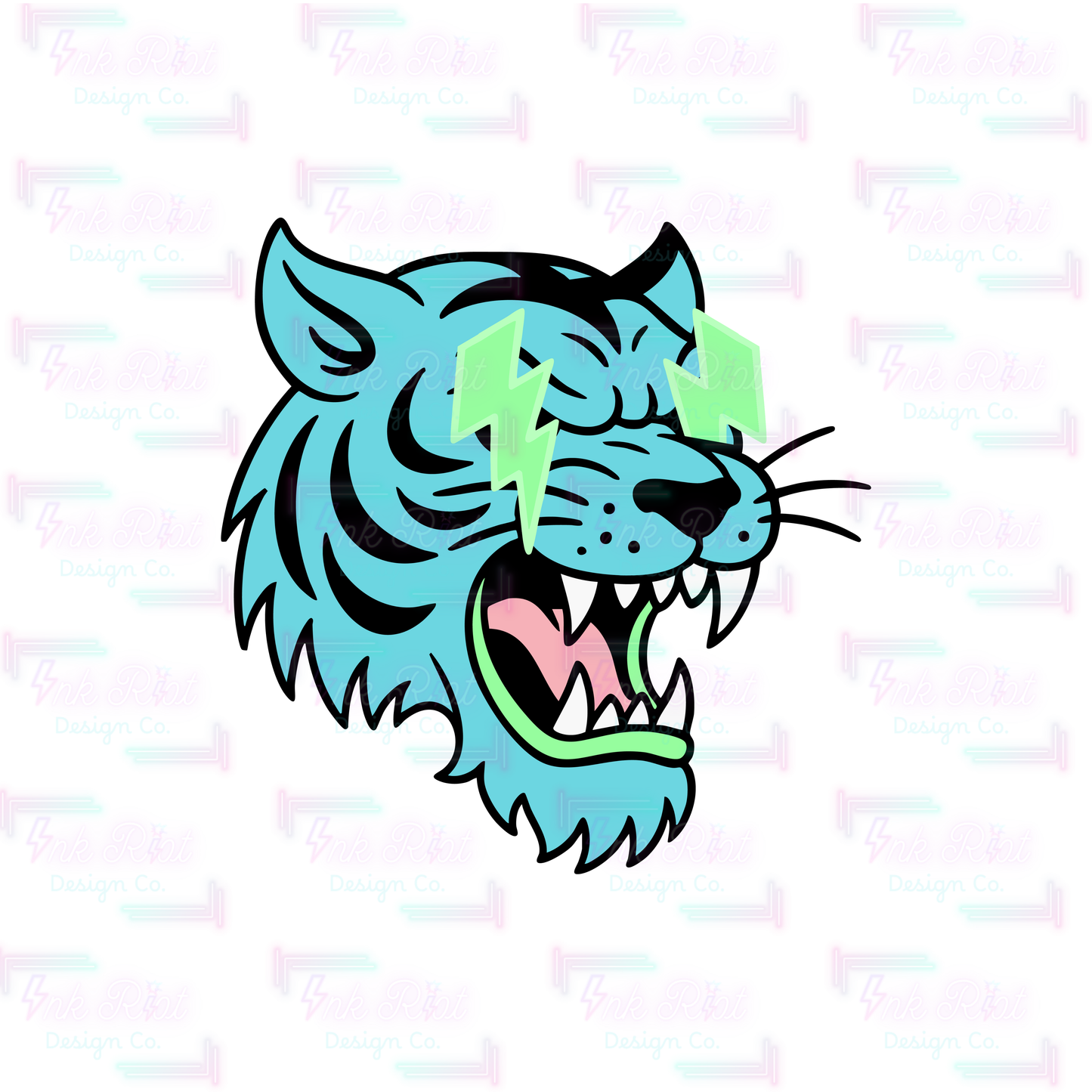 Blue Tiger + Lightning Clipart - COMMERCIAL USE ONLY